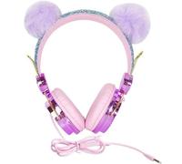 Bear Ear over on Kids Headphones, Adjustable Furry Headphones for School Travel Wireless Earphone with Microphone for Children Teens