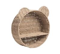 Bear Ear Shape Floating Rattan Fabric Wall Shelf Hanging Storage Basket Small Plant Display Rack Home Office