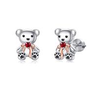 Bear Earrings Sterling Silver Bow Bear Stud Earrings Screw Back Animal Jewelry Gifts for Women