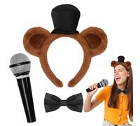 Bear Ears, Bear Costume, 3 Pcs Carnival Costume Set Include Brown Bear Ears Headband, Black Bow Tie and Microphone Prop, Bear Costume Accessory for Carnival World Book Day Halloween Cosplay Party (B)