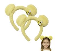Bear Ears Headband, 2pieces Yellow Bear Ears Plush Hairband, Cartoon Bears Ear Shape Hair Hoop, Soft Towels Washbands, Elastic Spa Hairband For Women Girls Wash Face, Makeup