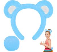Bear Ears Headband and Tail Set - Cute Bear Costume Accessories for Kids and Adults, World Book Day Fancy Dress, Storybook Character Cosplay Outfit with Tail, Perfect for Halloween Party - Blue
