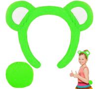 Bear Ears Headband and Tail Set - Cute Bear Costume Accessories for Kids and Adults, World Book Day Fancy Dress, Storybook Character Cosplay Outfit with Tail, Perfect for Halloween Party - Green