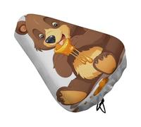 Bear Eating Bike Seat Cover Waterproof Oxford Fabric, Universal Adjustable Bicycle Saddle Cover with Drawstring Easy Install Protective Rain Dust Covers for Women Men