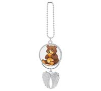 Bear Eating Car Hanging Pendant, Zinc Alloy Rearview Mirror Charms - Relieve Visual Fatigue, Vintage Keychain Pendant, Lucky Car Interior Hanging Decoration, Silver-Style
