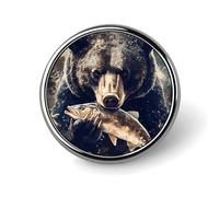 Bear Eating Fish Round Badge Pin Brooch Button Stylish Aluminum Decorative for Clothes Backpacks Hats