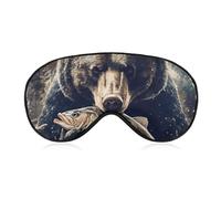 Bear Eating Fish Sleep Eye Mask Night Shade Cover Soft Adjustable for Travel Naps