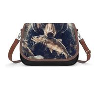 Bear Eating Fish Women's Crossbody Bag Shoulder Messenger Handbag PU Leather Purse