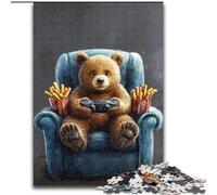 Bear Eating French Fries Adult Jigsaws 1000 Piece, Educational Games DIY Toys with Matching Poster And Trivia Sheet for Age 14+ 26x38cm