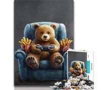 Bear Eating French Fries Jigsaw Puzzles for Adults 1000 Piece Puzzle,Challenging Game And Family Play for Is Ideal As A Gift for The Whole Family 38x26cm