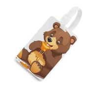 Bear Eating Luggage Tag Cute Unique Travel Bag Tag Personalized Luggage Tag ID Label Address Card and Durable Round Ring Travels Gift Airport Essentials White-Style