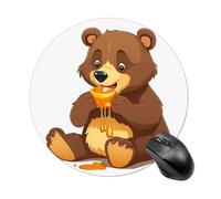 Bear Eating Round Mouse Pad 7.8 Inch, Portable Gaming Mouse Mat with Non-Slip Rubber Base & Smooth Surface, Waterproof Mousepad for PC, Laptop, Computer, Office, Home