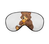 Bear Eating Sleep Mask for Women Men, Soft Eye Mask with Adjustable Strap for Sleeping, Light Blocking Travel Blindfold for Nap Comfortable Eye Cover for Home Office