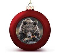 Bear Eats Fish Christmas Ball Ornament Shatterproof Hanging Ball Ornaments with String Decorative Christmas Baubles for Xmas Tree Home Wedding Holiday Party Decor Supply