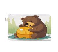 Bear Eats Honey Coin Purse with Zipper Coin Wallet Coin Pouch Canvas Change Purse Pouch Zero Wallet Coin Bag