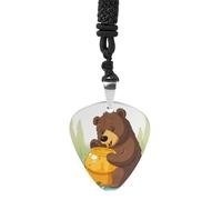Bear Eats Honey Guitar Pick Necklace Exquisite Titanium Steel Personalized Necklaces Cool Pendant Necklaces Fashion Guitar Pick Holder Necklace Unique Gifts for Adult