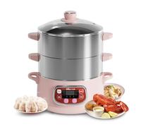 Bear Electric Multifunctional Food Steamer,One Touch Digital Steamer with Timer, Vegetable Steamer 2 Tiered Stackable Stainless Steel Baskets, Auto Shut-off & Anti-dry Protection, 8.5Quart,Pink