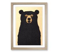 Bear Embroidery Vol.2 Framed Print | A2 Oak Framed Wall Art | Ready to Hang | Modern Animal Picture | Living Room Bedroom Lounge Office