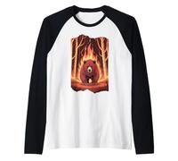 Bear Escaping Forest Fire Awareness Raglan Baseball Tee