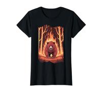 Bear Escaping Forest Fire Awareness Value Graphic T-Shirt, Women, Black, M