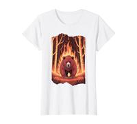 Bear Escaping Forest Fire Awareness Value Graphic T-Shirt, Women, White, S