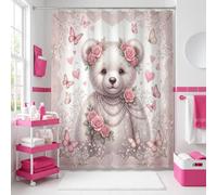Bear Extra Long Shower Curtain, Fanciful Playful Flowers Butterflies None Peach Polyester Waterproof Decorative Bathroom Curtain College Dorm Bathroom Decor 72x96 Inch