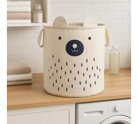 Bear Face Laundry Bag, Adorable Fabric Hamper With Drawstring Closure And Carry Handles, Lightweight Premier Housewares White One Size
