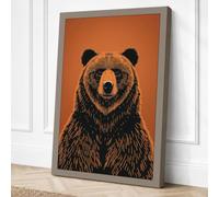 Bear Facing Forward Modern Canvas Wall Art Print 24x16 Inch | Taupe