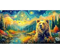 Bear-family-crossing-stream-in-forest Educational Games 1000 Pieces Jigsaw Puzzle for Adults Wall Decoration and Gifts Beautiful Decoration Puzzle for Adults Kids 38x26/1000pcs