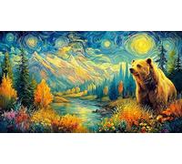 Bear-family-crossing-stream-in-forest Jigsaw Puzzles 1000 Piece Recycled Paper Impossible Hard Difficult Great Gift Idea for Adults Educational Game Challenge 70x50/1000pcs