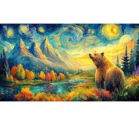 Bear-family-crossing-stream-in-forest Jigsaw Puzzles 1000Pc Educational Game Challenge Recycled Paper Impossible Hard Difficult for Adults and Kids Age 12 Years + 70x50/1000pcs