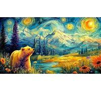 Bear-family-crossing-stream-in-forest Jigsaw Puzzles 1000Pc Educational Game Challenge Recycled Paper Impossible Hard Difficult for Adults and Kids Age 12 Years + 70x50/1000pcs
