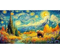 Bear-family-crossing-stream-in-forest Puzzle for Adults Kids 1000 Pieces Challenging Puzzles Fun Present & Activity for Home Recycled Paper for Decompression and Wall Decor 38x52/1000pcs