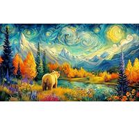 Bear-family-crossing-stream-in-forest Puzzle Game 1000 Pieces Jigsaw Puzzles Impossible Hard Difficult Challenging Recycled Paper for Adults and Kids Age 12 Years Up 70x50/1000pcs