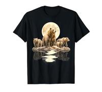 Bear Family Moonlight Nature Wildlife Forest Vintage Value Graphic T-Shirt, Men, Black, M