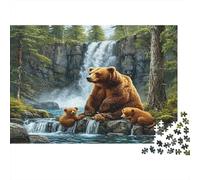 Bear Family Near Waterfall 1000 Piece Puzzles for Adults with No Puzzle Dust Colourful Jigsaws for Anxiety Relief Games during Family Puzzle Night 38x26cm/1000pcs