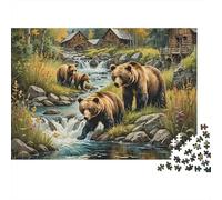 Bear Family River Scene 1000 Piece Jigsaw Puzzle Bears by Stream Cabin for Adults Educational Game Home Decoration Challenge High Difficulty Male And Female Birthday 52x38cm