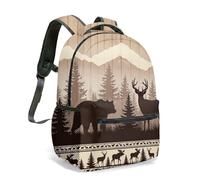 Bear Family Wood Sign Print Backpack 16 Inch Rustic Forest Cabin School Bag for Kids Hand-drawn Mountain Nature Daypack (03)