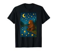 Bear Fishing for Stars Night Sky Woodland Storybook Scene T-Shirt
