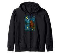 Bear Fishing for Stars Night Sky Woodland Storybook Scene Zip Hoodie