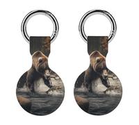 Bear Fishing Keychain Holder Case Compatible with AirTag Waterproof Silicone Shell Protective Case 2PCS