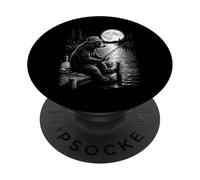Bear Fishing Under Full Moon Night Lake Design PopSockets Adhesive PopGrip