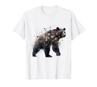 Bear Flowers Creative Rose Art Animal Print Animal Motif T-Shirt