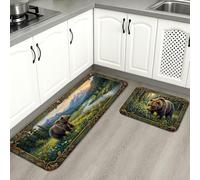 Bear Forest Kitchen Mats for Floor, Nature Wildlife Rustic Soft Mats, Autumn Cushioned Comfort Washable Decor Rugs for Kitchen Sinks Laundryroom Bathroom 2pcs