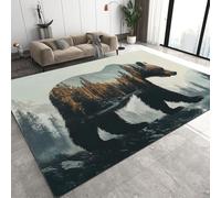 Bear Forest Short Pile Area Rug 120x170 cm Nature Art Machine Washable Flannel Rug Slip Breathable Carpet for Kids Room Bedroom Kitchen Living Room Q-73