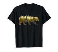 Bear Forest Watercolor Outdoor Camping Art for Nature Lover Value Graphic T-Shirt, Men, Black, S