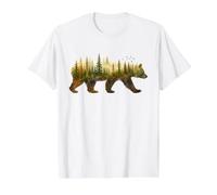Bear Forest Watercolor Outdoor Camping Art for Nature Lover Value Graphic T-Shirt, Men, White, S