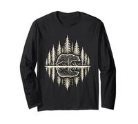 Bear Forest Waveform Wilderness Nature Graphic Art Long Sleeve T-Shirt