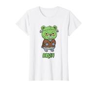 Bear Frankenstein Bruh Halloween Value Graphic T-Shirt, Women, White, L