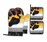 Bear Gay Pride Flag Oven Mitts and Pot Holders 4 Pcs Set,High Heat Resistant 500 Degree Extra Thicken Long Kitchen Cotton Oven Glove for Cooking